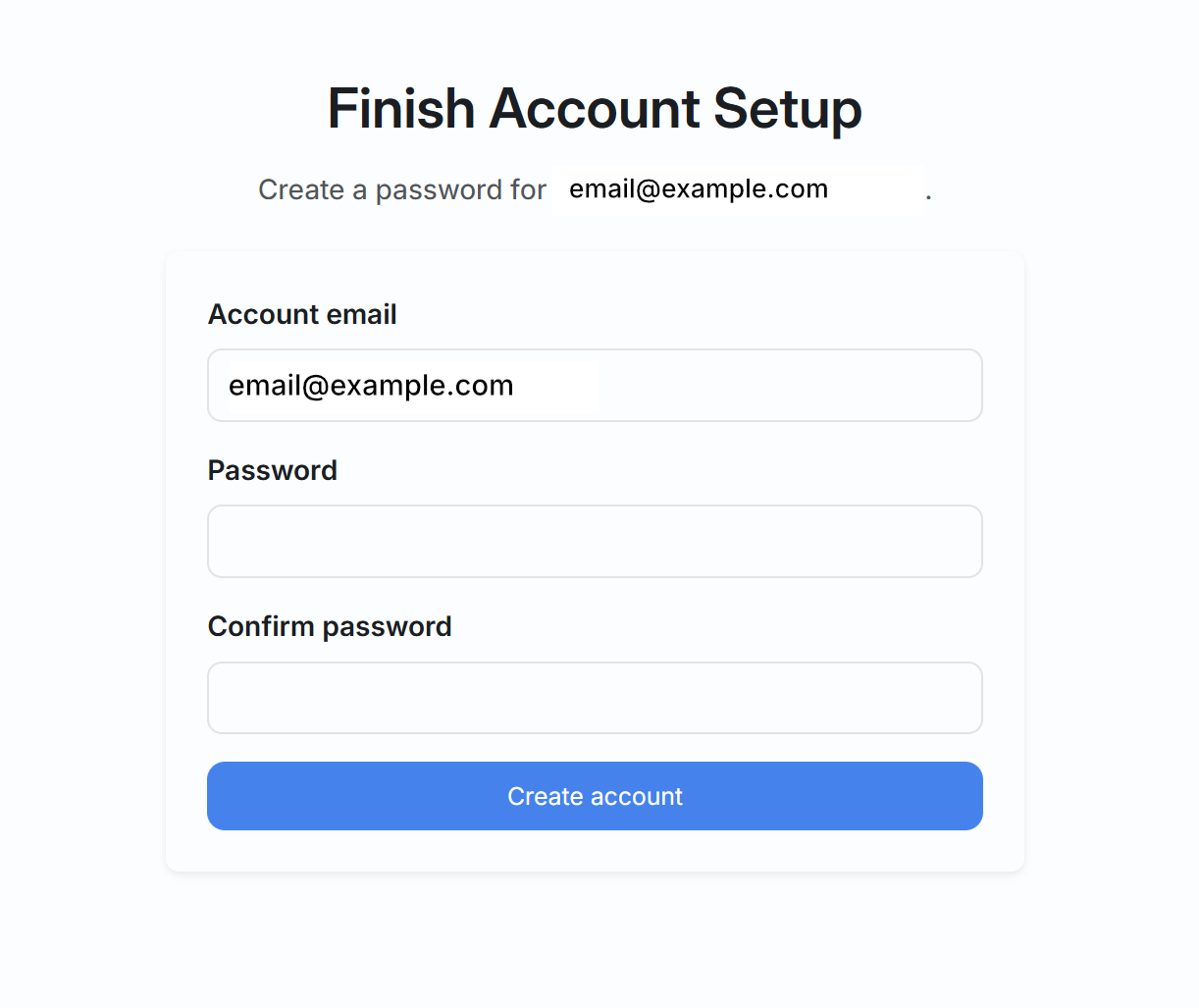 Account claim setup page